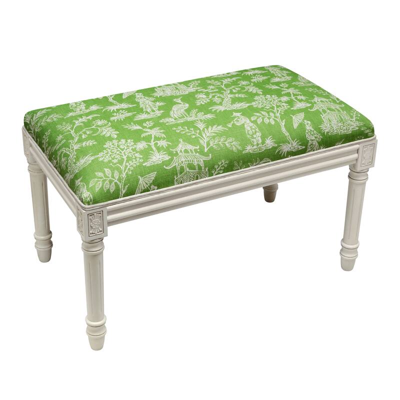 Jade Green Canton Garden Bench with Antique White Finish