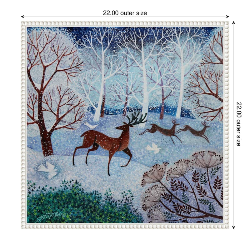 Deer and Doves by Lisa Graa Jensen (22 x 22 in.), Framed Canvas Wall Art Print - Sylvie Beaded White