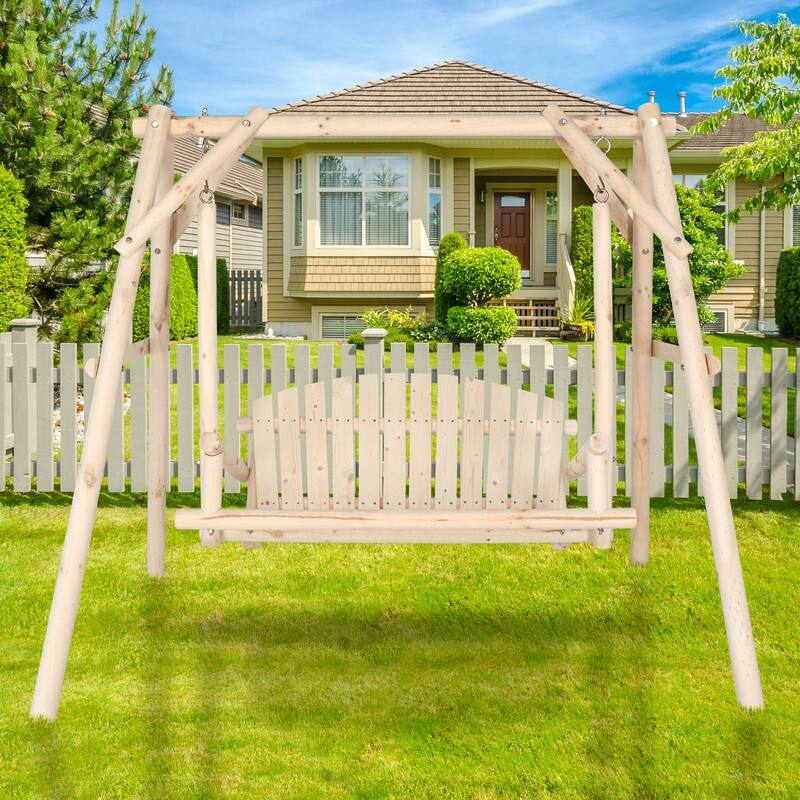 6.5ft Outdoor Wood Porch Swing with Stand - N/A