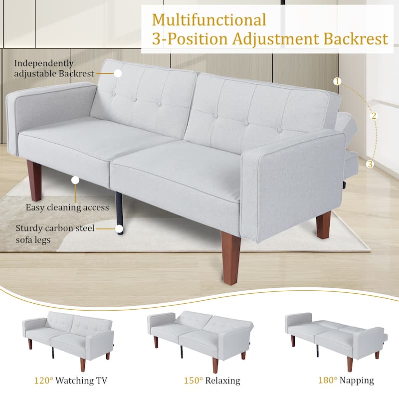 68 in. Twin Size Convertible Sofa Bed Couch w/ Tufted Adjustable Backrest, 5 Colors Optional - 22.44"D x 68.11"W x 28.74"H
