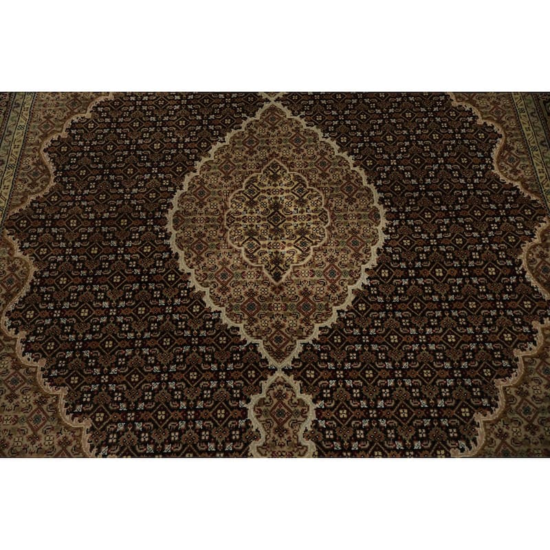 Hand Knotted Oriental 100% Wool Carpet Traditional Floral Black Tabriz-Mahi Area Rug - 6' 7'' X 6' 5''