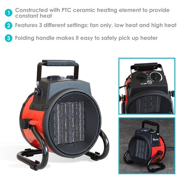 Ceramic Electric Space Heater - Folding Handle - 750W/1500W - Bed