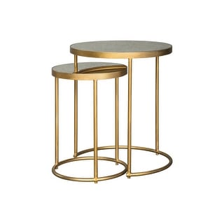 Glam Nesting Side Table 2pc Set Gold Round Glass Metal Steel Goldtone Finish Metallic Includes Hardware