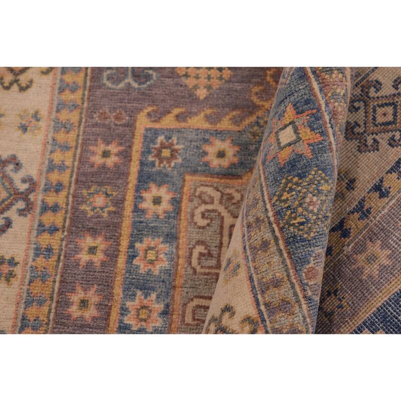 Southwestern Kazak Samara Silver/Light Blue Wool Rug - 3'10'' x 5'10''