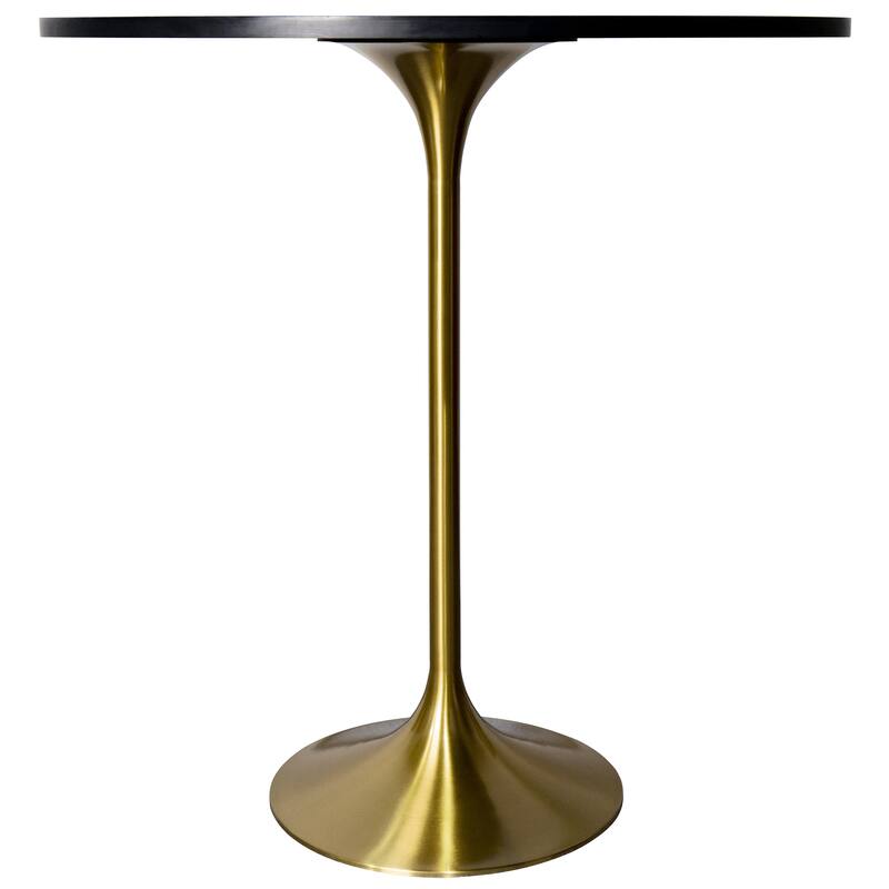 LeisureMod Verve 36" Bar Dining Table with Sintered Stone Round Top in Gold Steel, Gold Marbleized