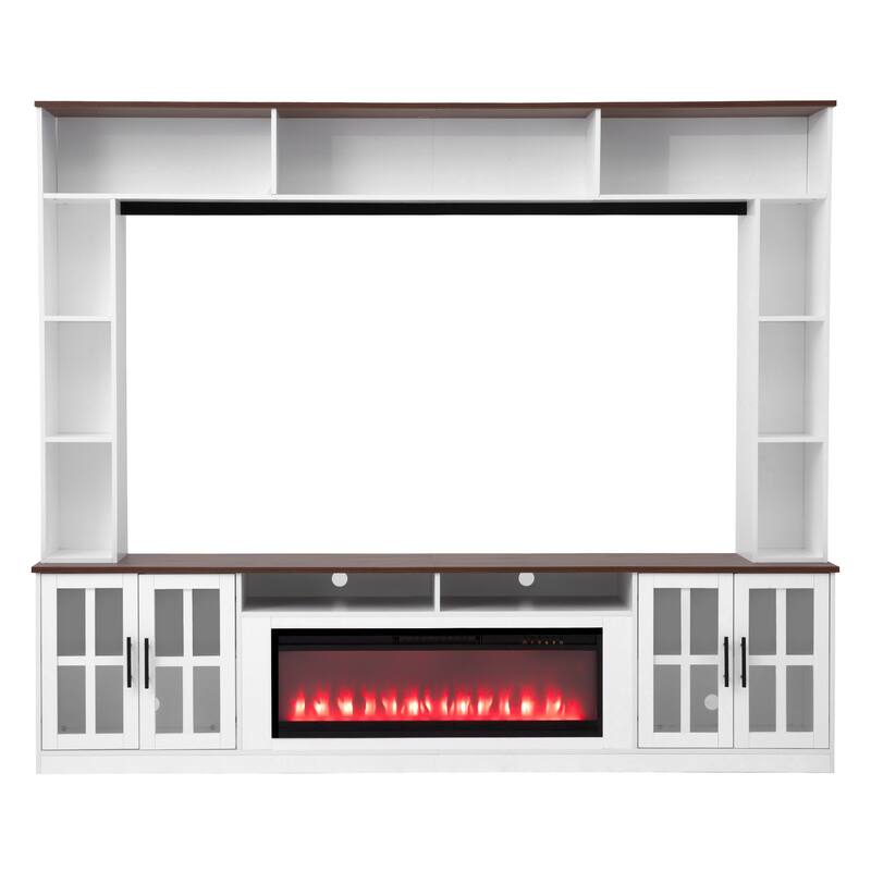 95" Entertainment Center with Electric Fireplace, TV Stand for TVs up to 80" Wall Unit Media Console with Bookshelves & Cabinets