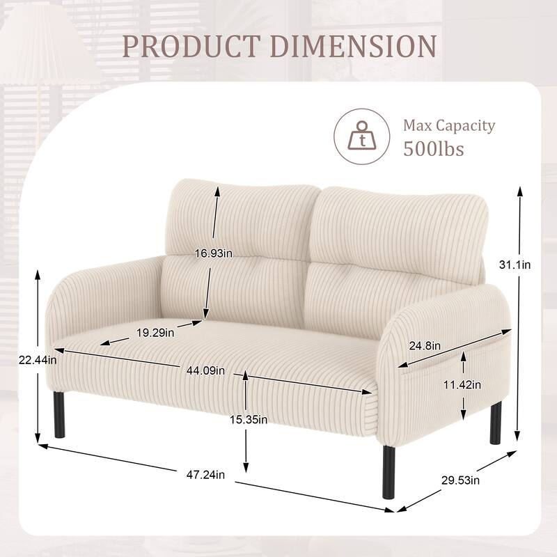 Anmytek Cozy Corduroy Monochrome Double Sofa - Versatile for Living Rooms & Bedrooms