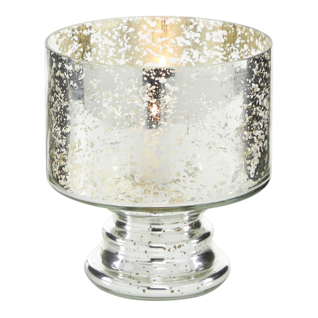 Glass Handmade Turned Style Pillar Hurricane Lamp with Faux Mercury Glass Finish - Silver - Roche River Decor