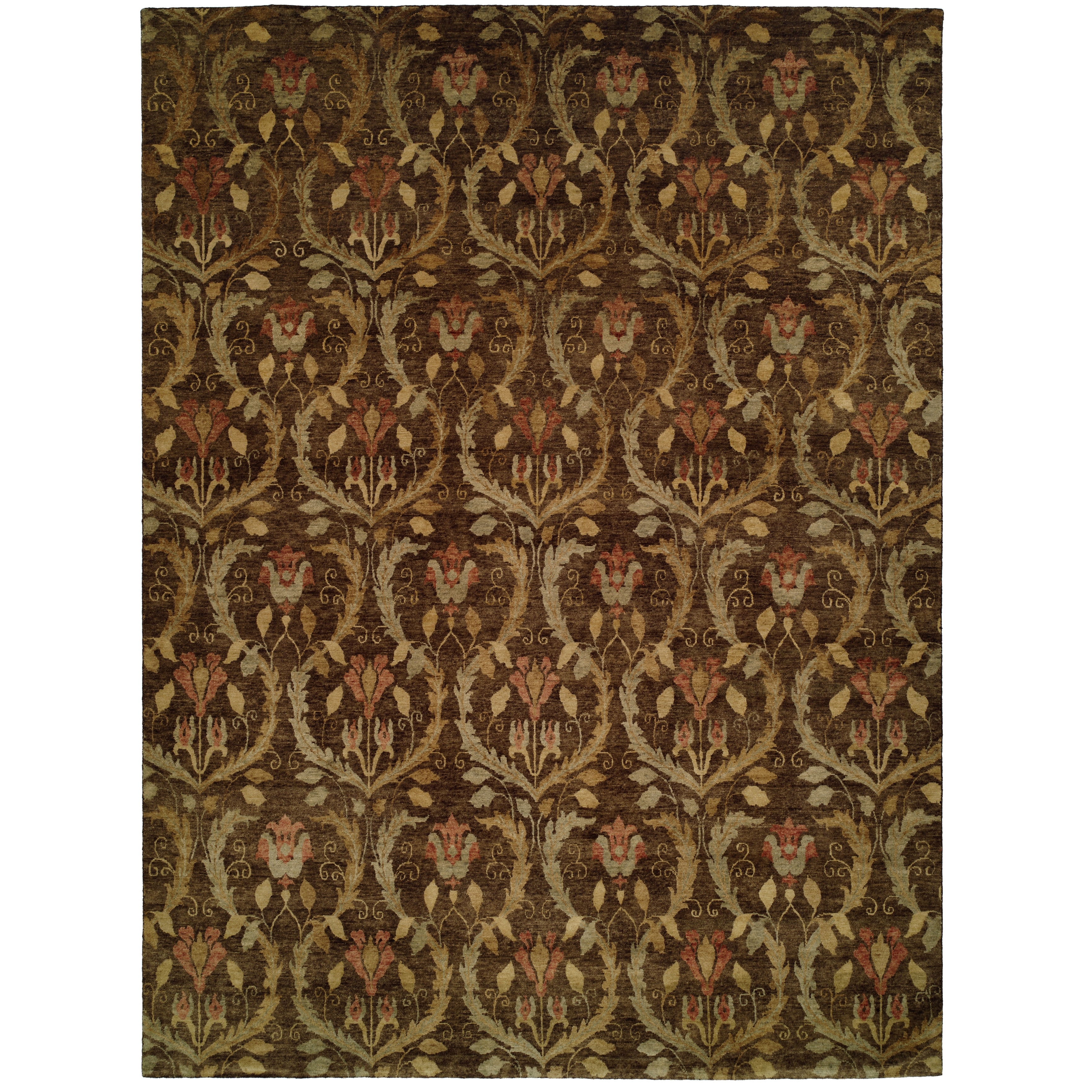 Transitional Brown Hand-Knotted Wool Area Rug