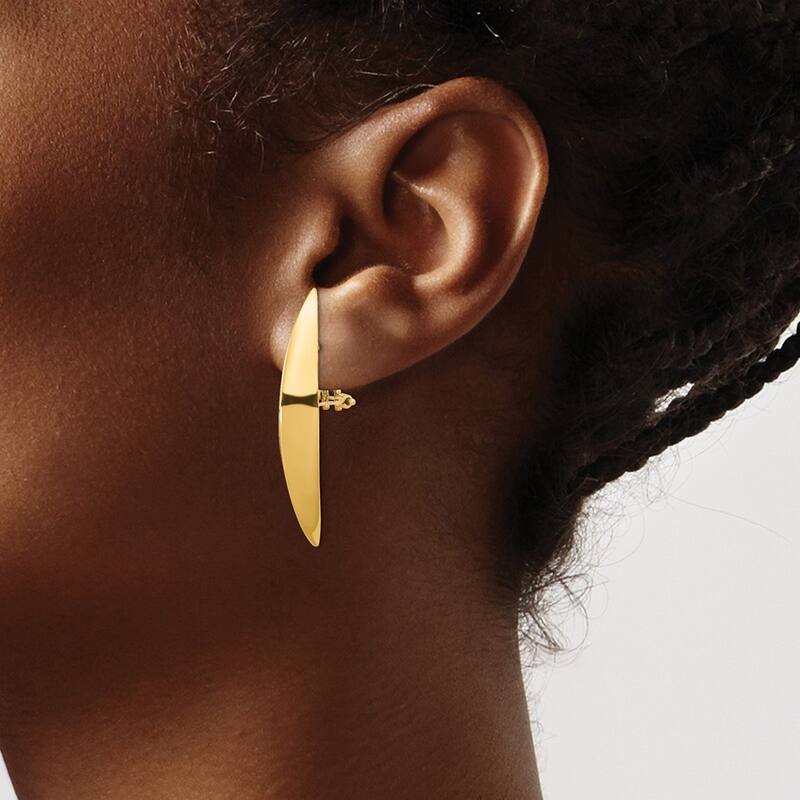 Curata 14k Yellow Gold Polished Omega Back Earrings - 36.01x7.45mm