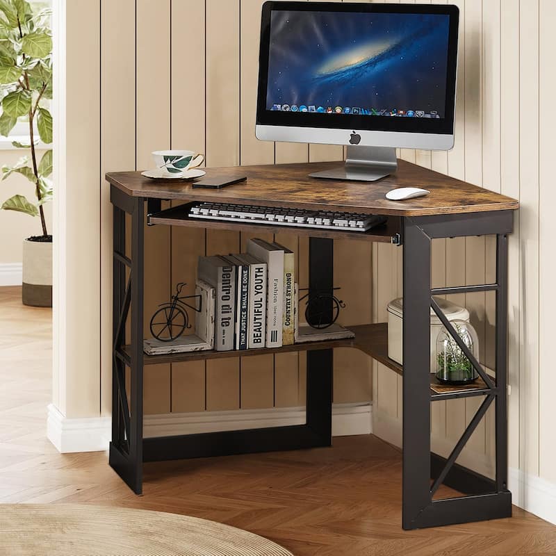 Javlergo Corner Desk with Keyboard Tray, Study Writing Computer Table for College Dorm Home Office