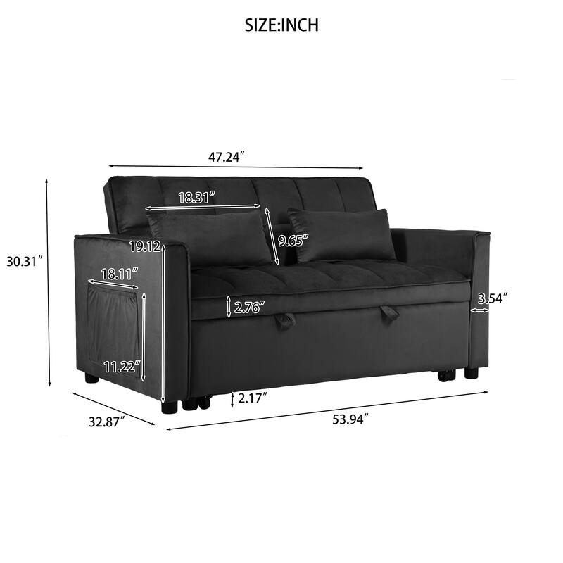 3-in-1 Pull Out Couch Bed with Reclining Backrest and Pillows