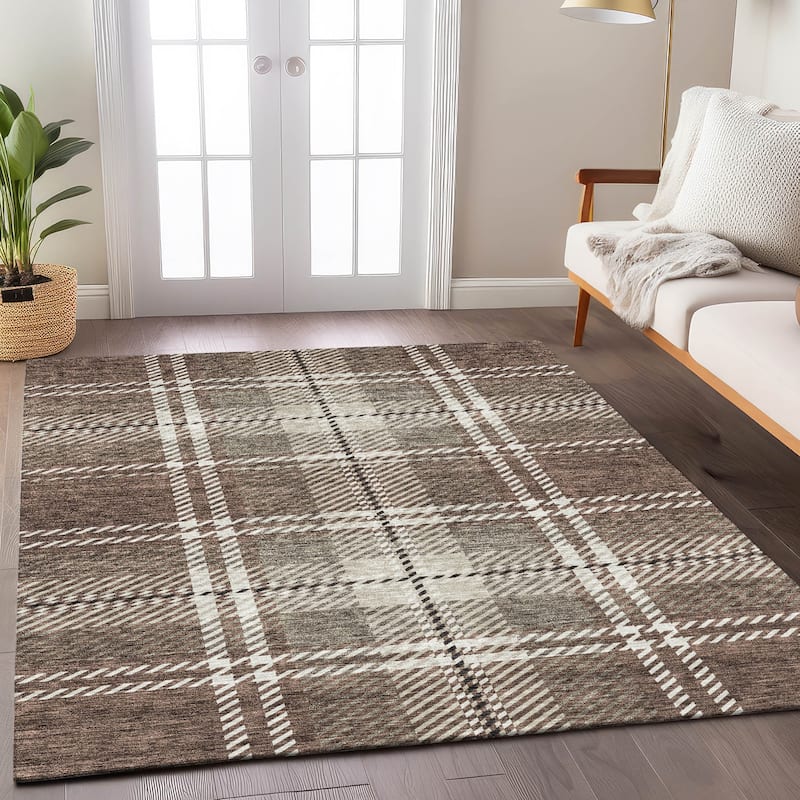 Machine Washable Indoor/ Outdoor Chantille Plaid Cozy Rug