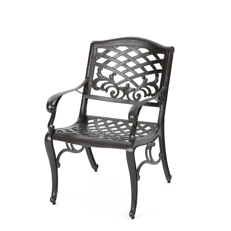 Traditional Cast Aluminum Arm Chair Set of 2 with Floral Accents