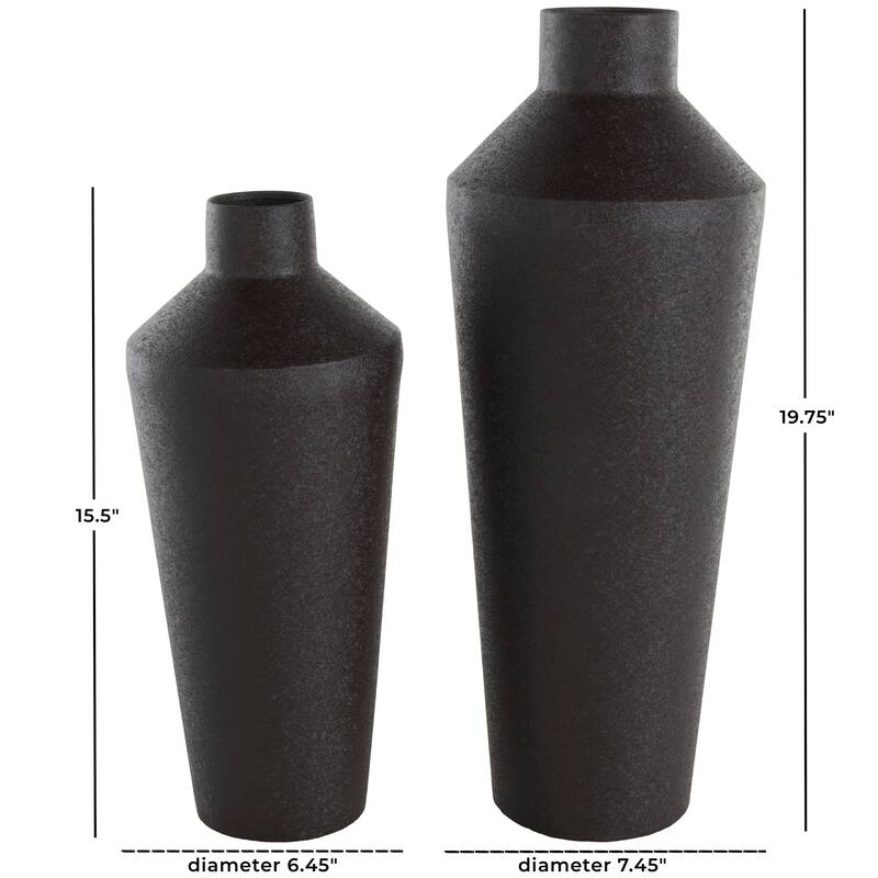 Black Metal Textured Tapered Decorative Vase (Set of 2)