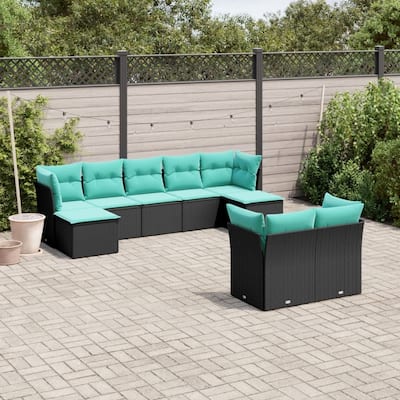 vidaXL 9 Piece Patio Sofa Set with Cushions Black Poly Rattan