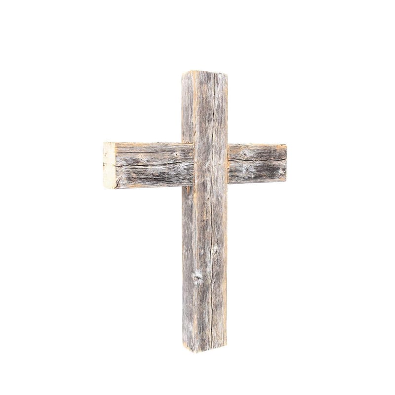 HomeRoots 16" X 11" Gray Wood Cross Hanging Dimensional Sculpture - 12" x 15" x 2"