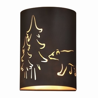 Katmai 2 Light Bronze Gold Rustic Bear Tree Flush Wall Sconce - 5-in W x 11-in H x 8-in D