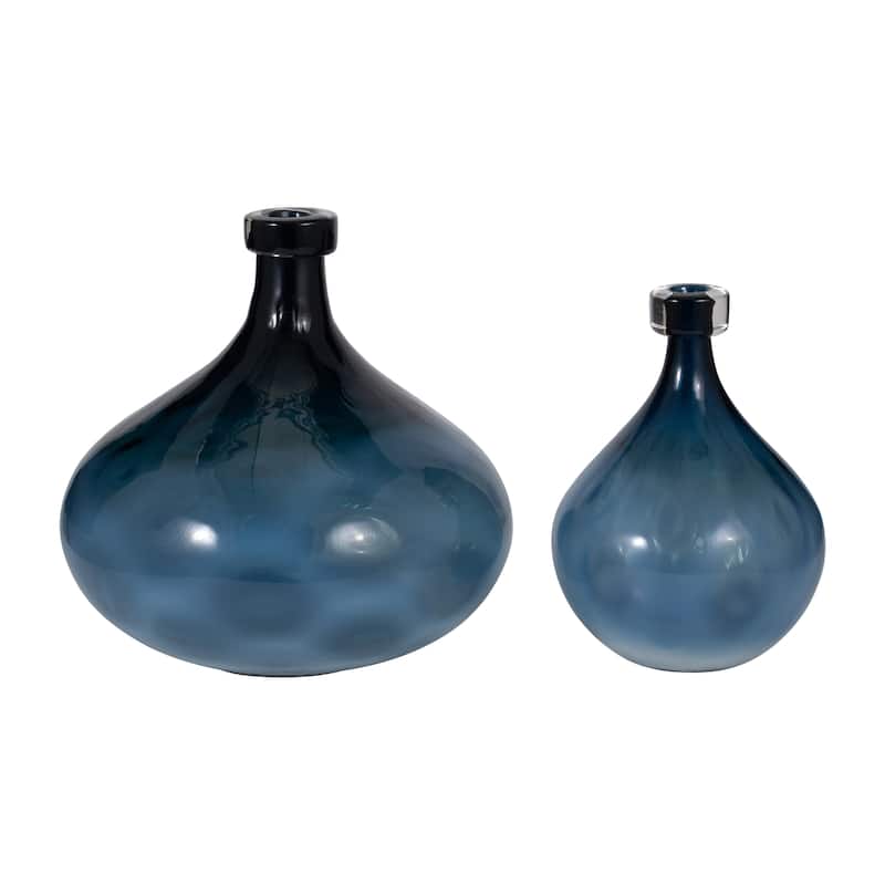 Sagebrook Home Coastal Glass Blue Modern Vase