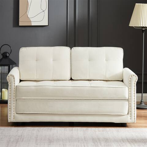Velvet Tufted Loveseat with Button Nailhead,Convertible Sofa Bed - 54W"x31"Dx30"H