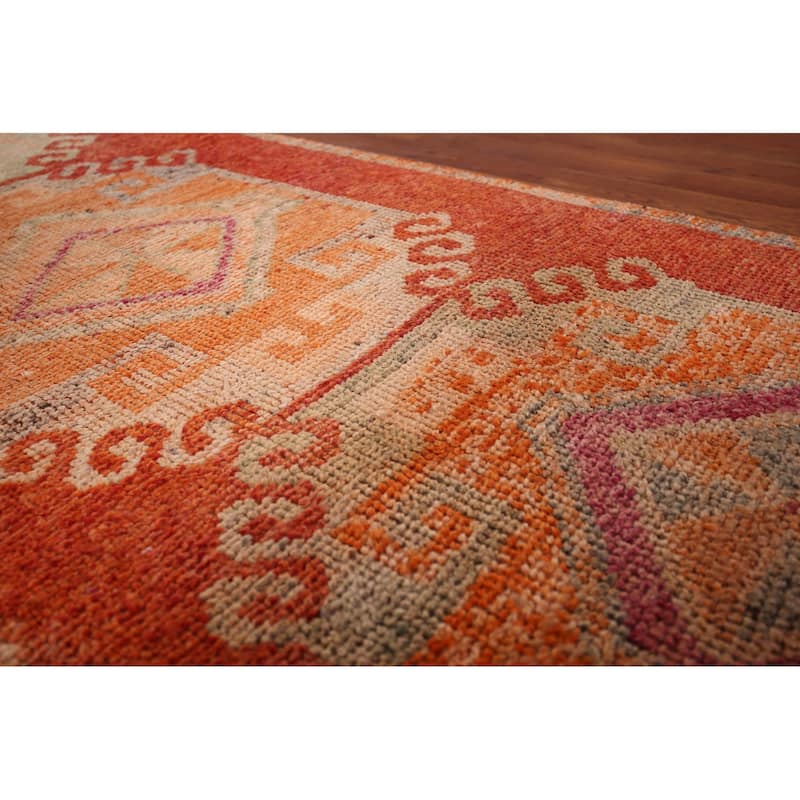 Orange Oushak Turkish Vintage Runner Rug Handmade Wool Carpet - 3'1"x 10'11"