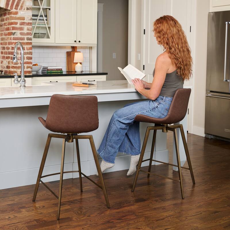 Maven Lane Victor Metal & Vegan Leather Kitchen Dining Stool