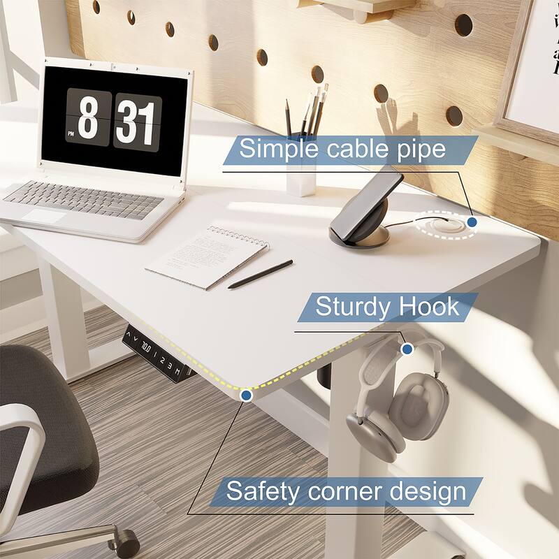 Futzca Height Adjustable Electric Standing Desk Sit Stand Computer Stand up Desk with Splice Board(White)