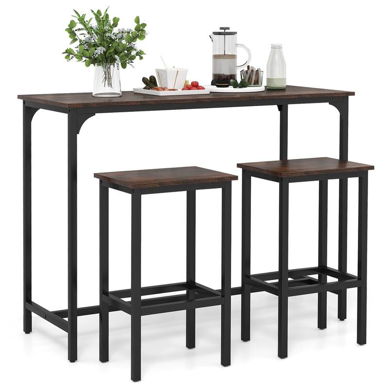 Space-Saving 3-Piece Counter Height Dining Table with 2 Stools for Home Bar or Breakfast Nooks