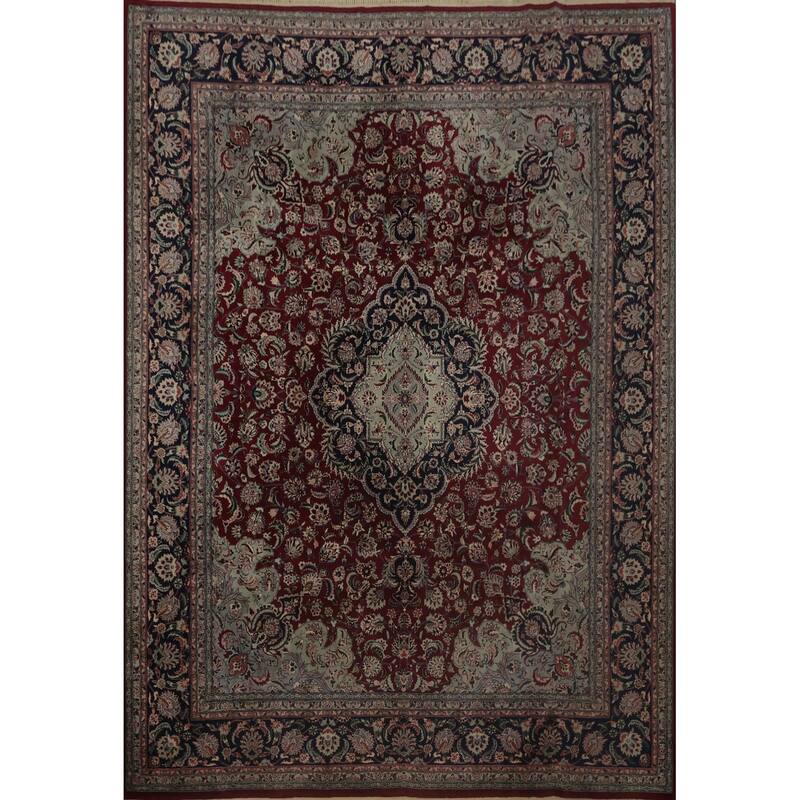 Hand Knotted Oriental 100% Wool Carpet Traditional Floral Red Kashan Area Rug - 10' 0'' X 8' 2''