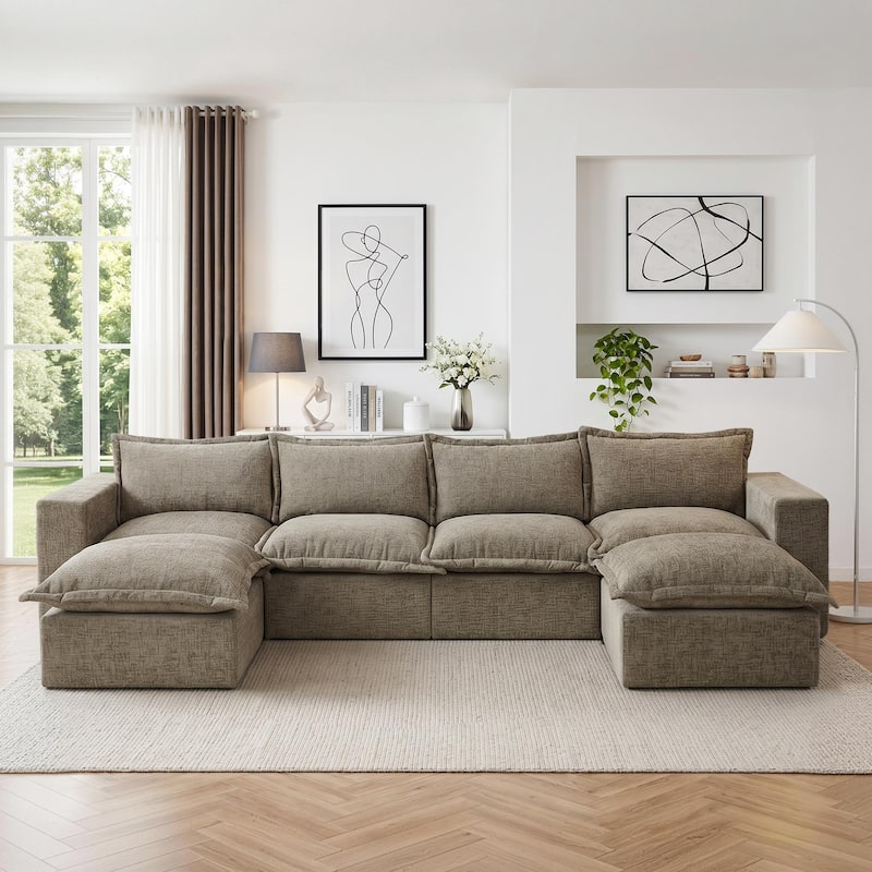 147.9'' W U-Shaped Modular Sectional Sofa Comfy Cloud Couch Chenille Sofa
