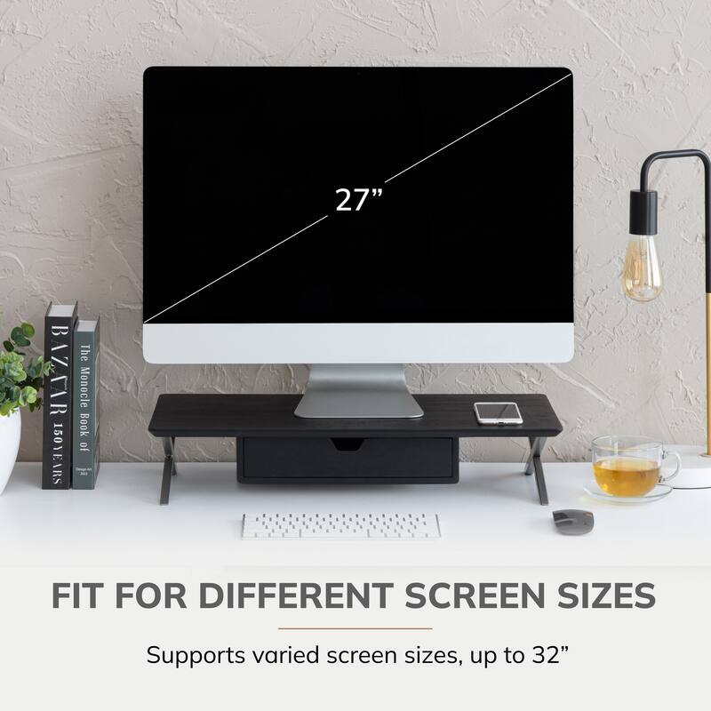 Jani Wood Monitor Stand Riser Desk - Ergonomic Design Stand, Desktop Organizer Table for Home, Office Workspace, Gaming Desk
