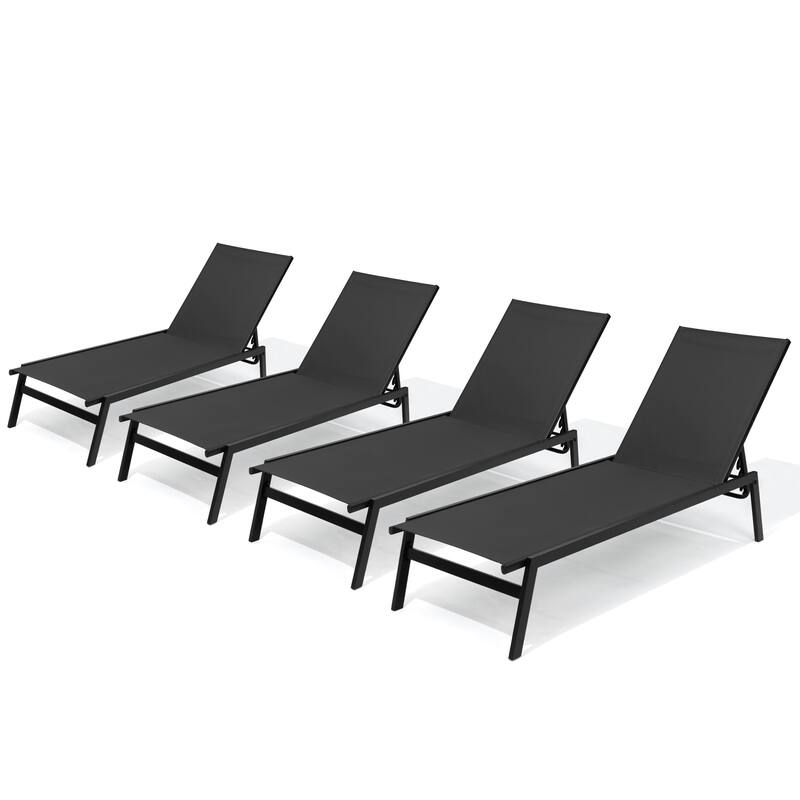 Crestlive Products Outdoor Patio Adjustable Stackable Chaise Lounges Chairs with Arms (Set of 2/4 ) - Black - 4PC