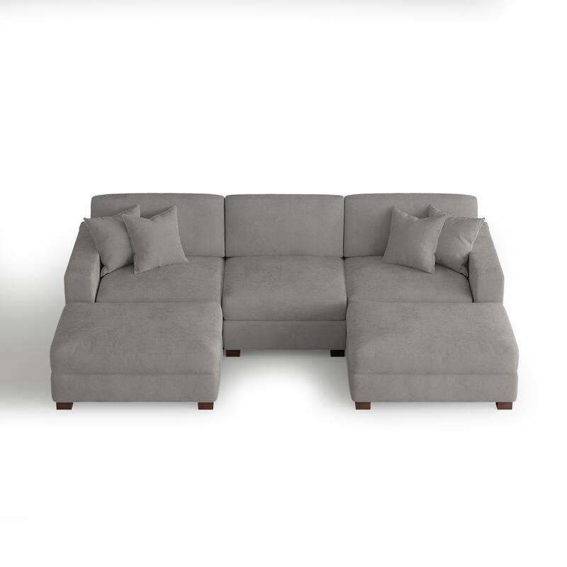 Oversized Chenille Modular Sectional Sofa Conversation Set with 2 Ottomans