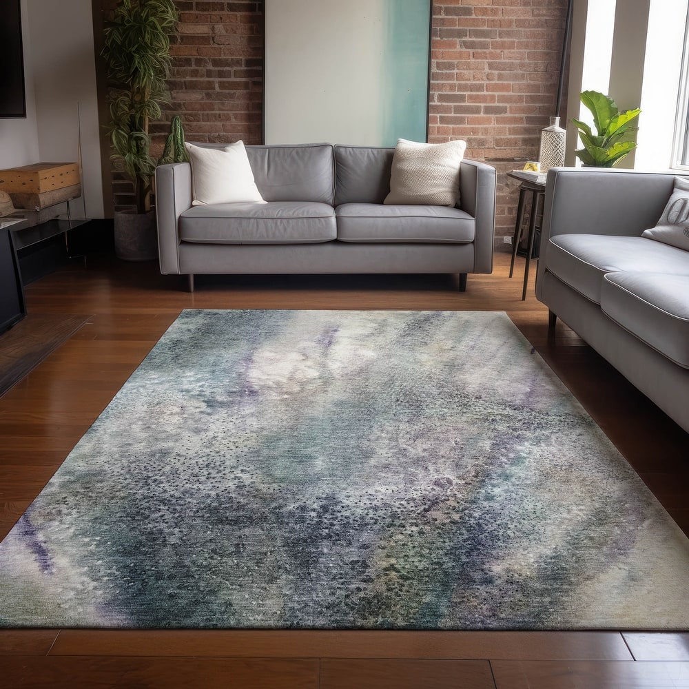 Machine Washable Indoor/ Outdoor Abstract Watercolor Chantille Rug