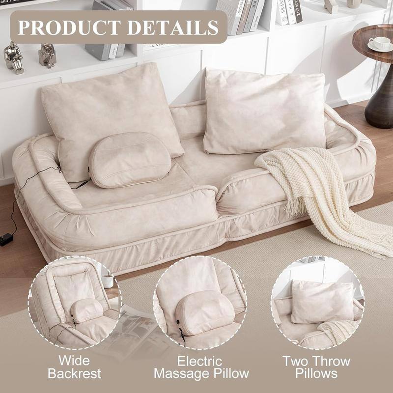 70" Adjustable Bean Bag Sofa Bed for Humans & Pets with Massage Pillow & 2 Soft Pillows , Velvet Waterproof Cover