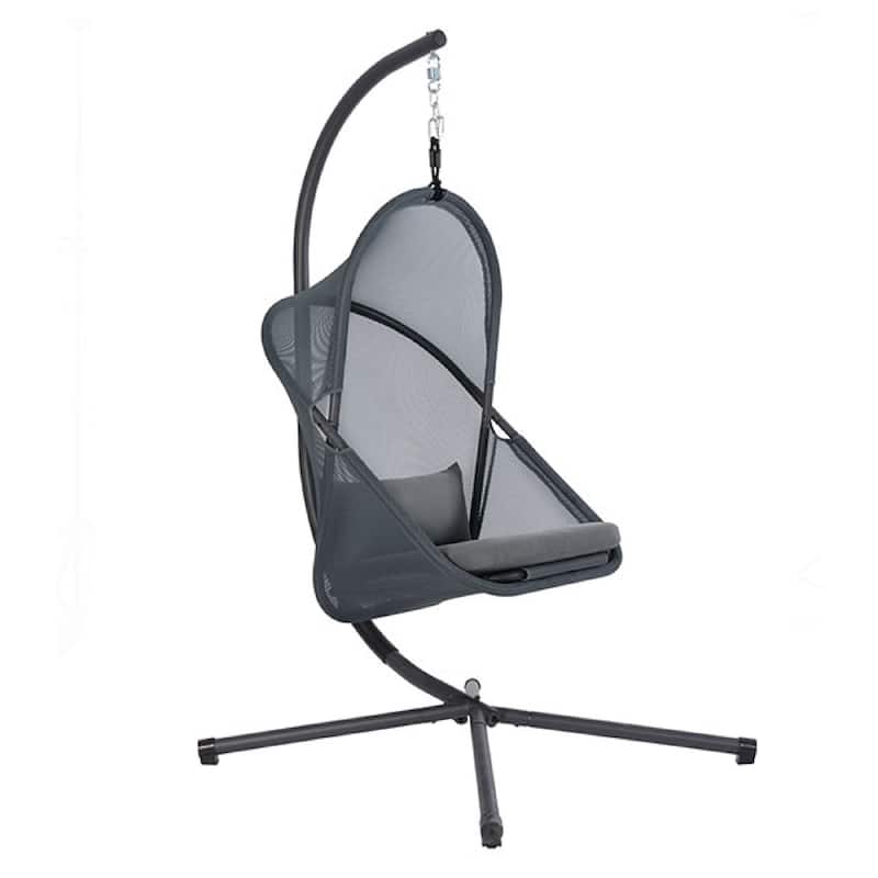 Cery Outdoor Egg Swing Chair, Foldable Stand, Dark Gray Cushion