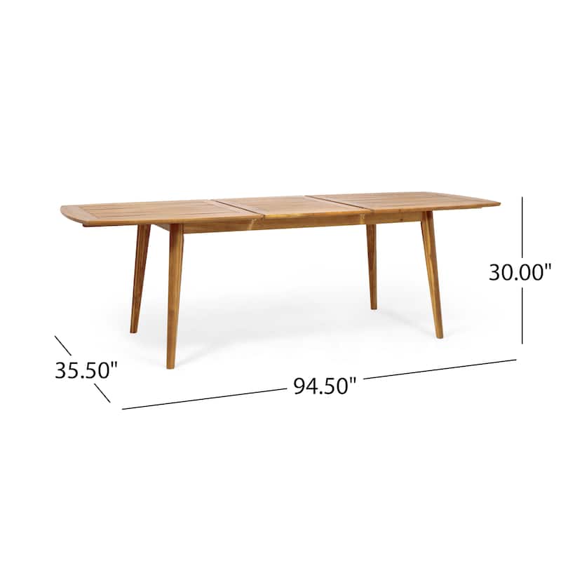 Acacia Wood Expandable Dining Table Slat Top Outdoor Patio Teak Finish