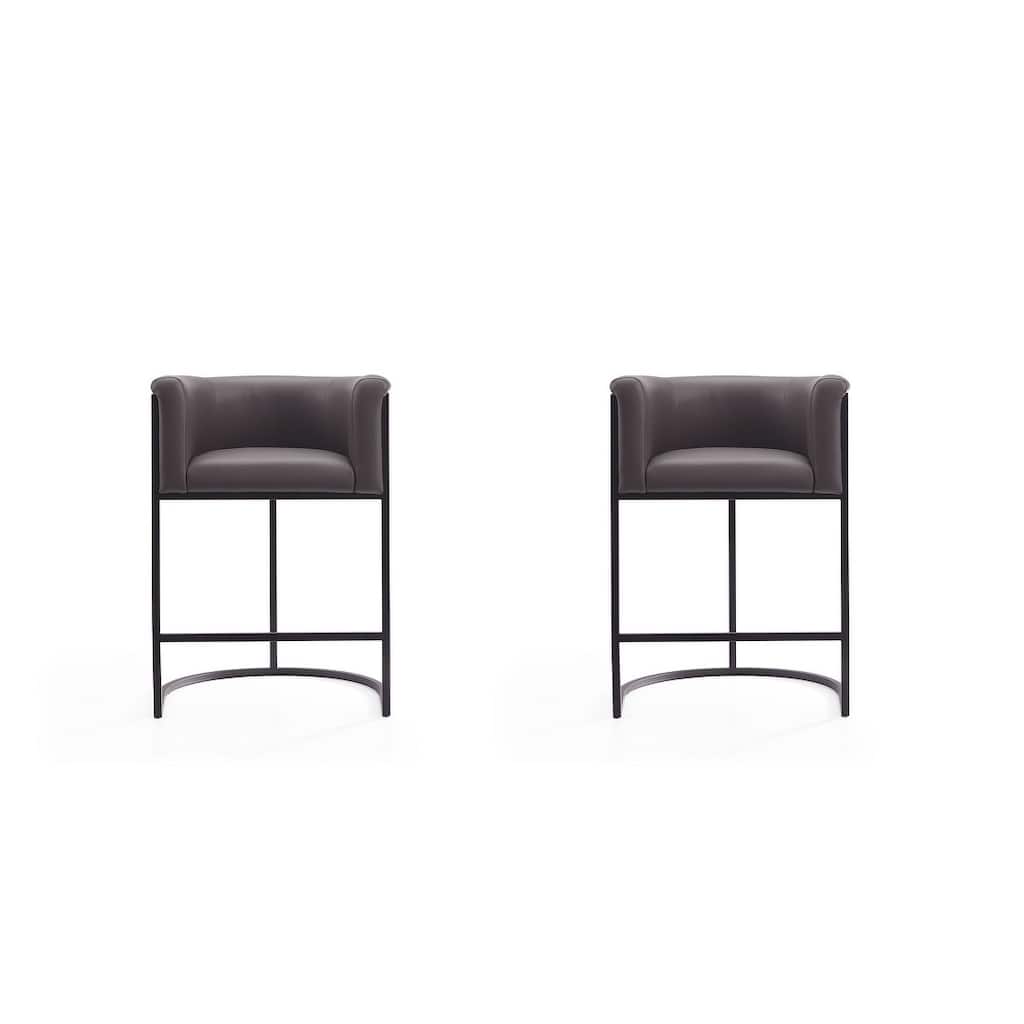 Manhattan Comfort Cosmopolitan 33.8 in. Black Metal Counter Height Bar Stool (Set of 2)