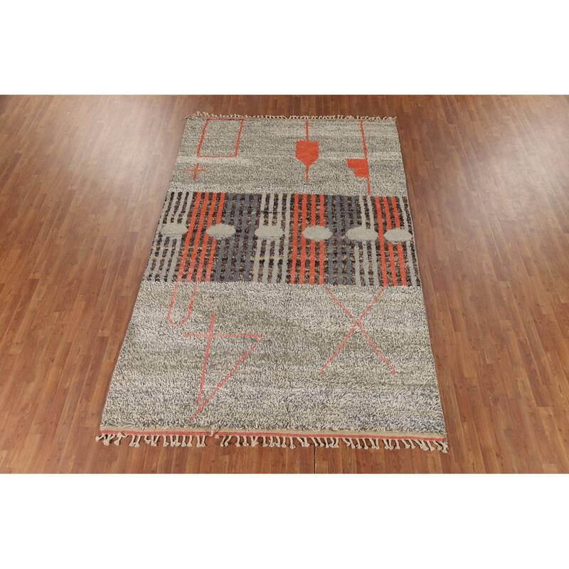 Geometric Plush Moroccan Oriental Area Rug Hand-Knotted Wool Carpet - 7'0" x 10'9"