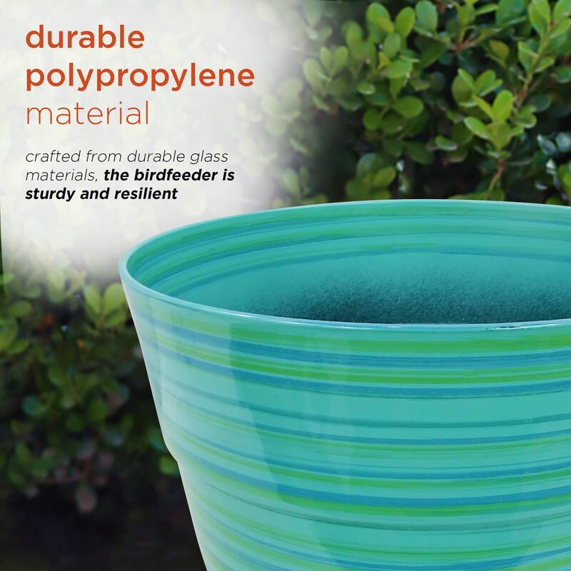 Turquoise Glossy Striped Planter with Drainage Hole