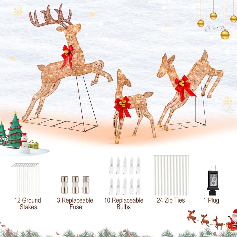 Costway 3 PCS Lighted Christmas Reindeer Family Set Holiday Decoration - See Details