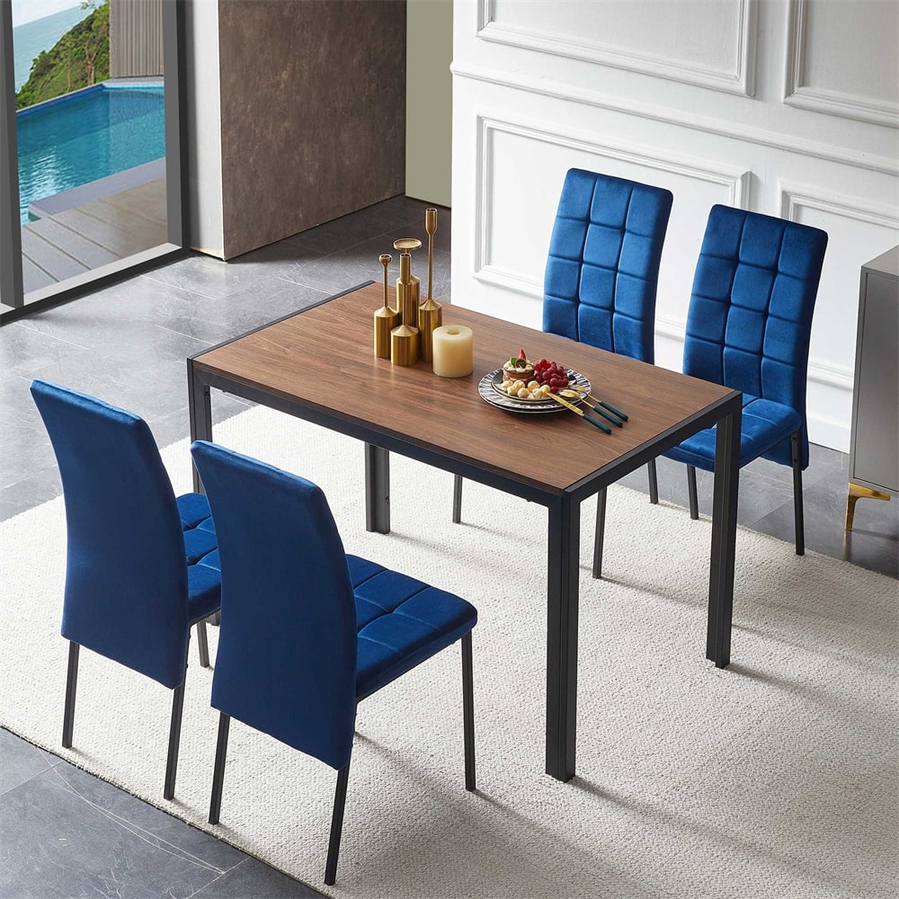 High Back Nordic Velvet Dining Set with MDF Dining Table（Set of 5）