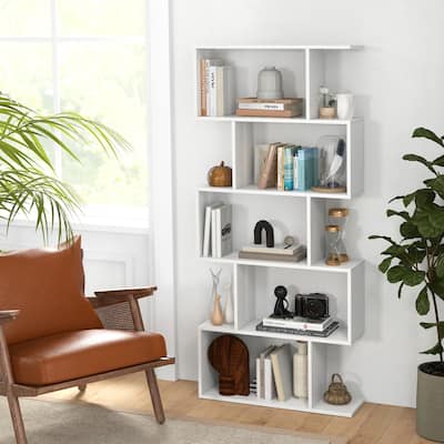 2 PCS 5-Tier Bookshelf S-Shaped Bookcase Room Divider Display Shelf
