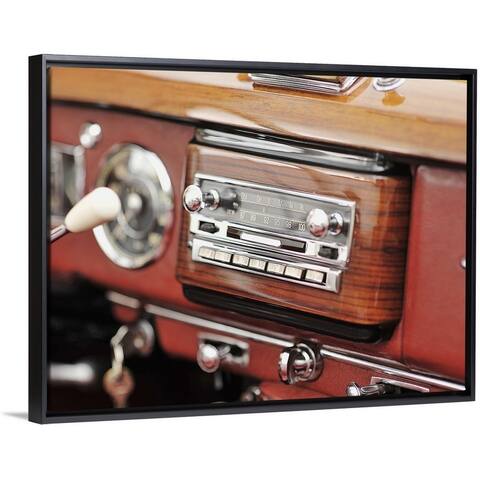 "Car stereo in a vintage car" Black Float Frame Canvas Art