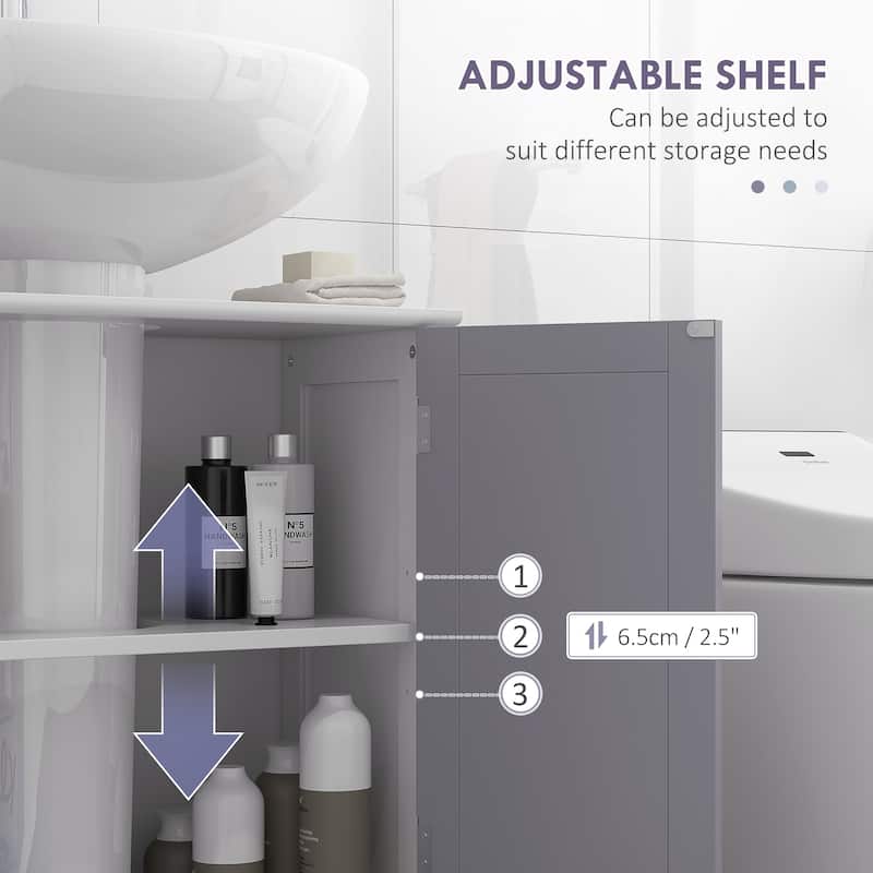 kleankin Vanity Base Cabinet, Under-Sink Bathroom Cabinet Storage with U-Shape Cut-Out, White and Grey