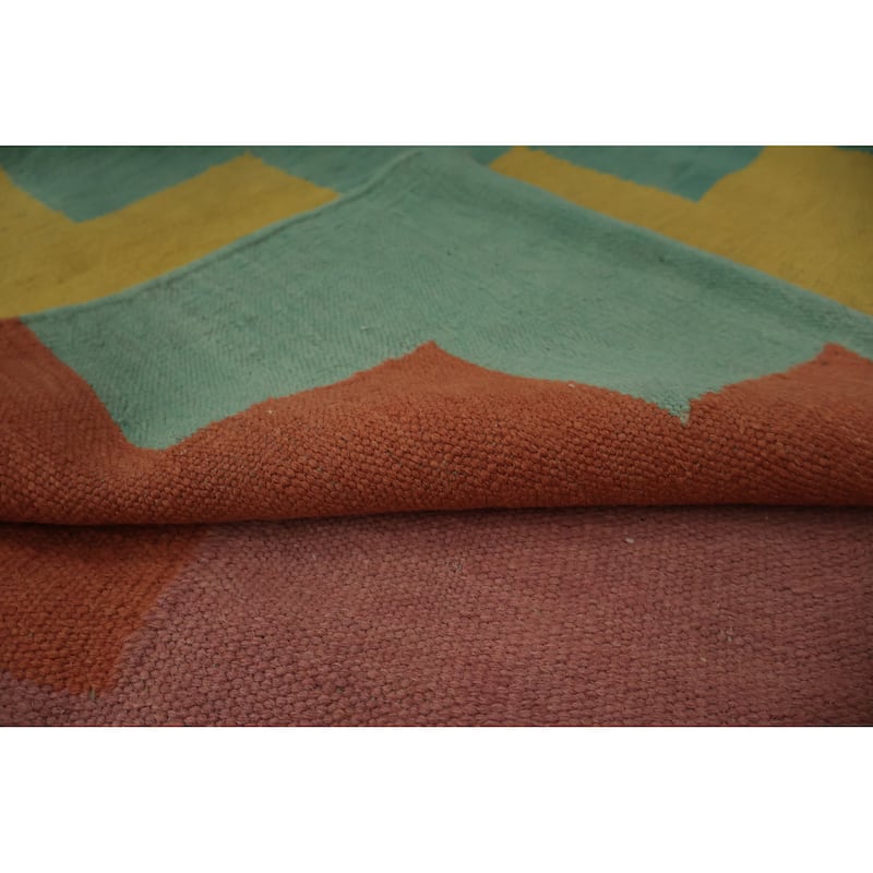 Hand Woven Oriental 100% Wool Carpet Southwestern Geometric Multi-Colored Kilim Area Rug - 11' 7'' X 8' 9''