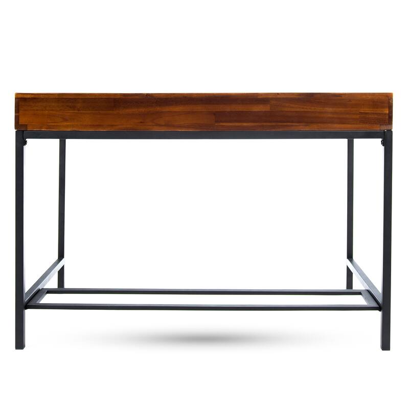 Industrial Office Desk Storage Desk Computer Desk with 2 Large Drawers and Metal Legs, Acacia Wood Top