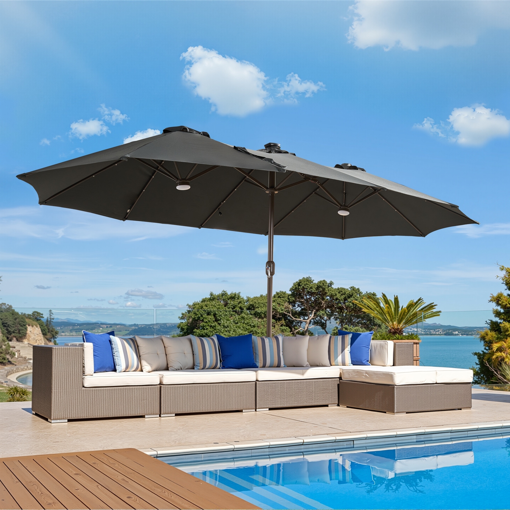 XIZZI Oversized Patio Umbrella with Base Outdoor Shade with Solar