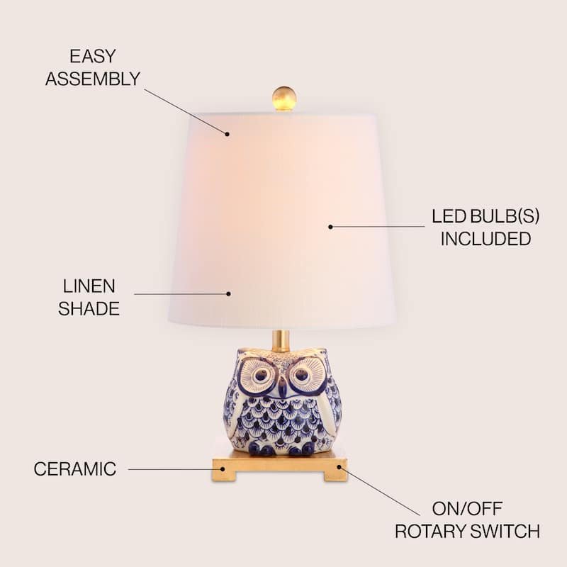 Tiki 16" Ceramic Mini LED Table Lamp, Blue/White by JONATHAN Y - 16