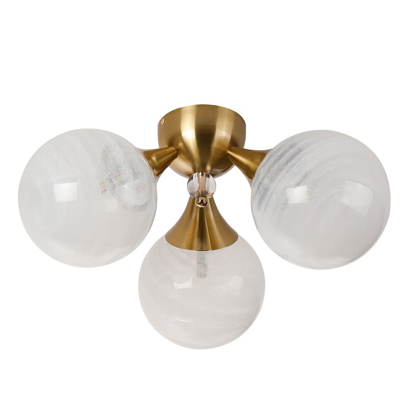 3-Light Stylish Triple White Bubble Glass Shaded Semi-Flush Mount Lamp